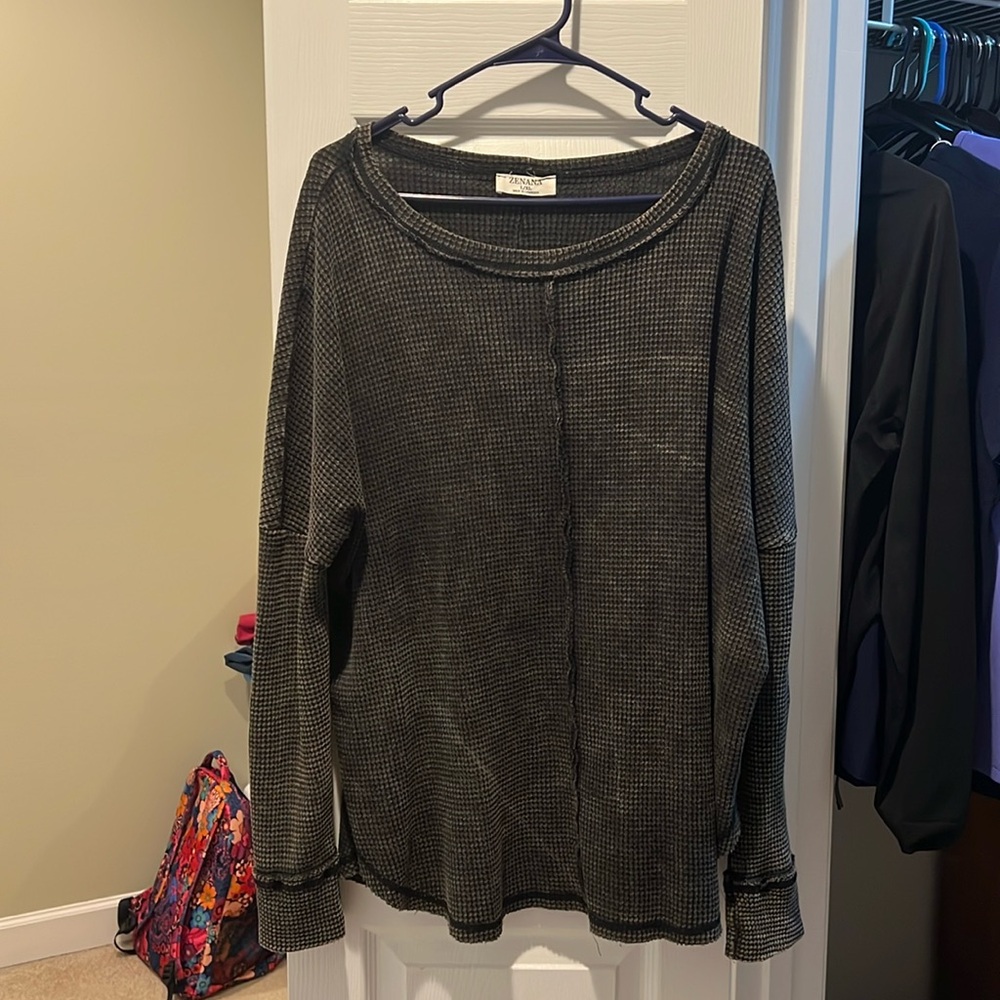 Zenana Long Sleeve Waffle Shirt.